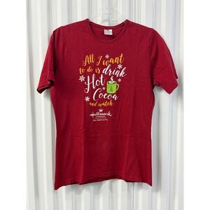 Hallmark Channel T-Shirt Womens Medium Red Excellent Hot Cocoa Movie Graphic Tee